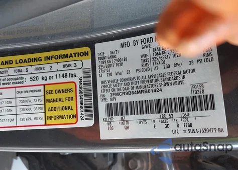 2021 Ford Bronco Sport Big Bend from USA, damaged, VIN 3FMCR9B64MRB01424